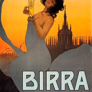 Fashion Mermaid Siren Birra Milano Duomo Italy Glass Beer Vintage Poster Repro