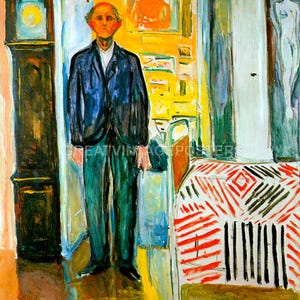 Self Portrait Between The Clock And The Bed Art Painting By Edvard Munch Repro