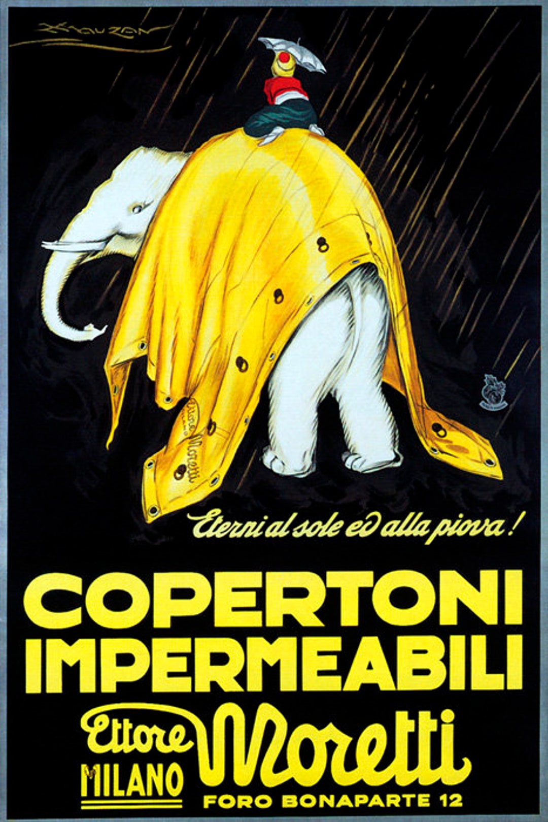 White Elephant Rain Copertoni Impermeabili Moretti Italian Vintage Poster  Repro -  Denmark