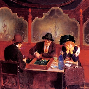 The Backgammon Players Game Absinthe Drink Salon Painting By Jean Beraud Repro