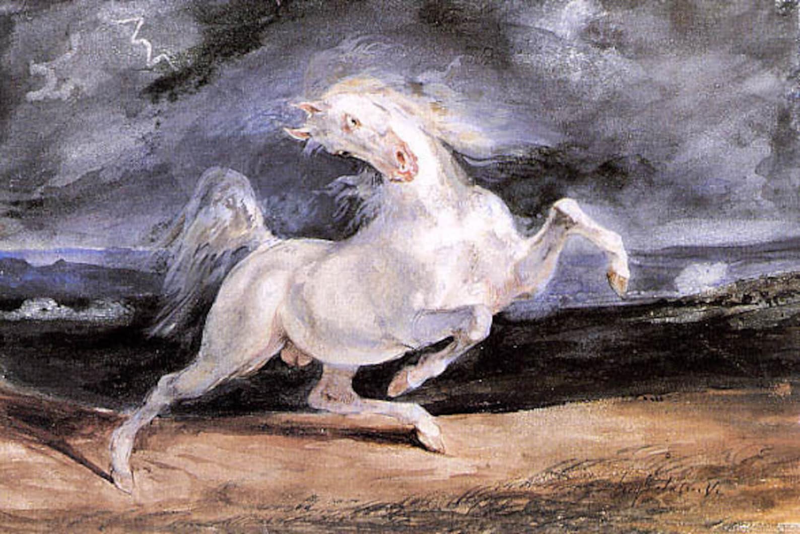 White Horse Frightened By A Storm Painting By Eugene Delacroix Etsy
