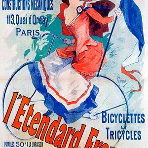 Cheret L&#39;etendard Francais Bicycle Girl Riding Bike French Vintage Poster Repro