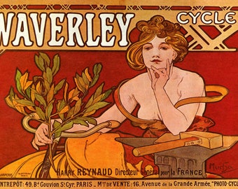Waverley Cycles Fashion Girl Bicycle Cycles Paris French Vintage Poster Repro
