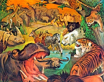 AI-Generated Image: Lion, Elephant, Tiger, Deer, and Brown Bears in a