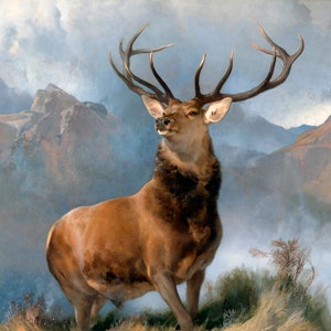 Monarch Of The Glen Bulky Stag Deer Wilderness Painting By Edwin Landseer Repro