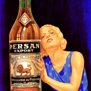 Reproducción de póster vintage publicitario de mujer de Anis de France, exportación de Persa francesa