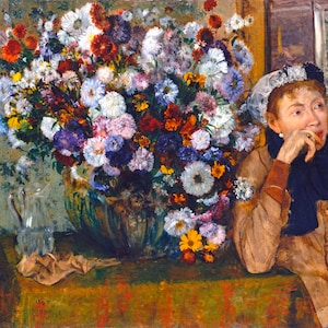 Woman Seated Beside A Vase Of Flowers 1865 French Painting By Edgar Degas Repro