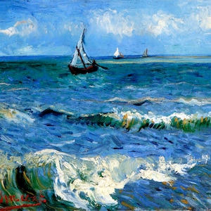 The Sea At Les Saintes Maries De La Mer France Boat Painting By Van Gogh Repro