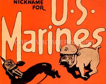 Devil Dogs Teufel Hunden American USA Marines Recruit War Vintage Poster Repro
