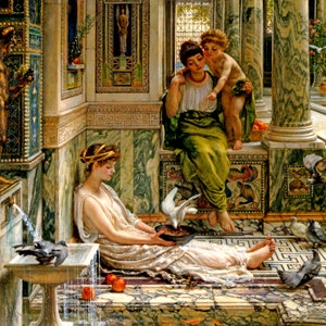 Corner Of The Villa Woman Feeding Pigeons Painting By Edward John Poynter Repro