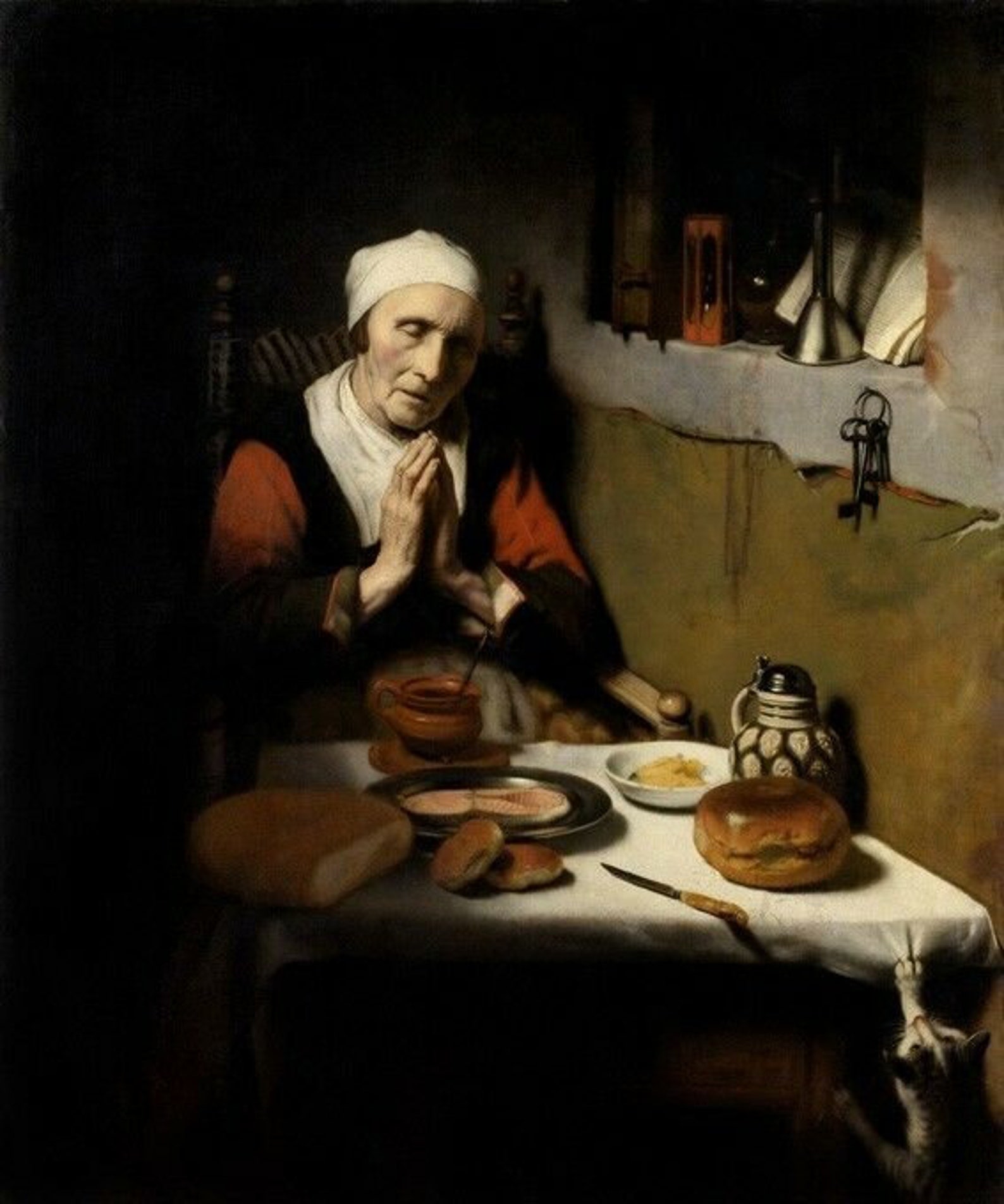 Old Woman At Prayer Thankful For The Food 1656 Painting By | Etsy