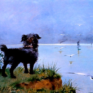 Dog Waiting Master Return Animal Painting By Louise Abbema On Canvas Repro Small
