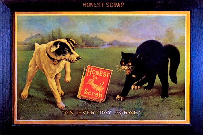 Black Cat White Dog Animal Farm an Everyday Honest Scrap Vintage Poster  Repro