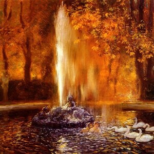 Palace Of Versailles Fountain Of Love Swans French Painting By La Touche Repro