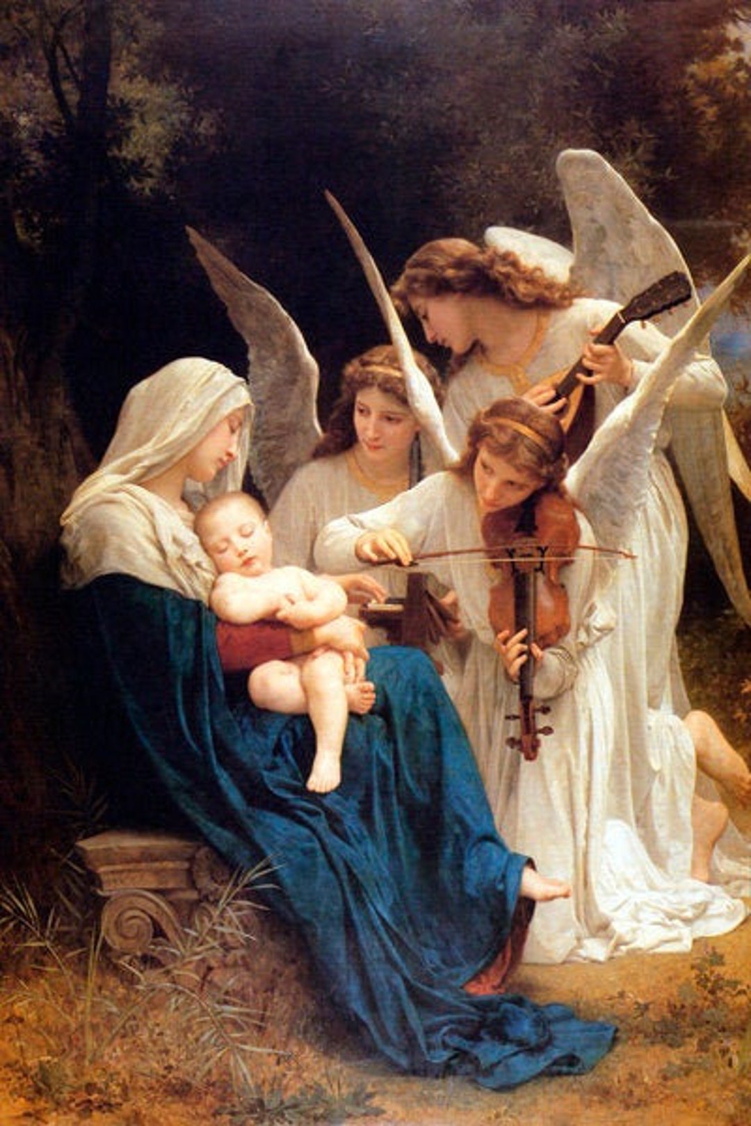 Song of the Angels Violin to Mary and Baby Jesus Painting by Bouguereau
