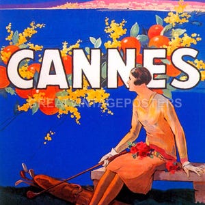 Cannes La Ville Des Sports Elegants Ocean Woman Golf France Vintage Poster Repro