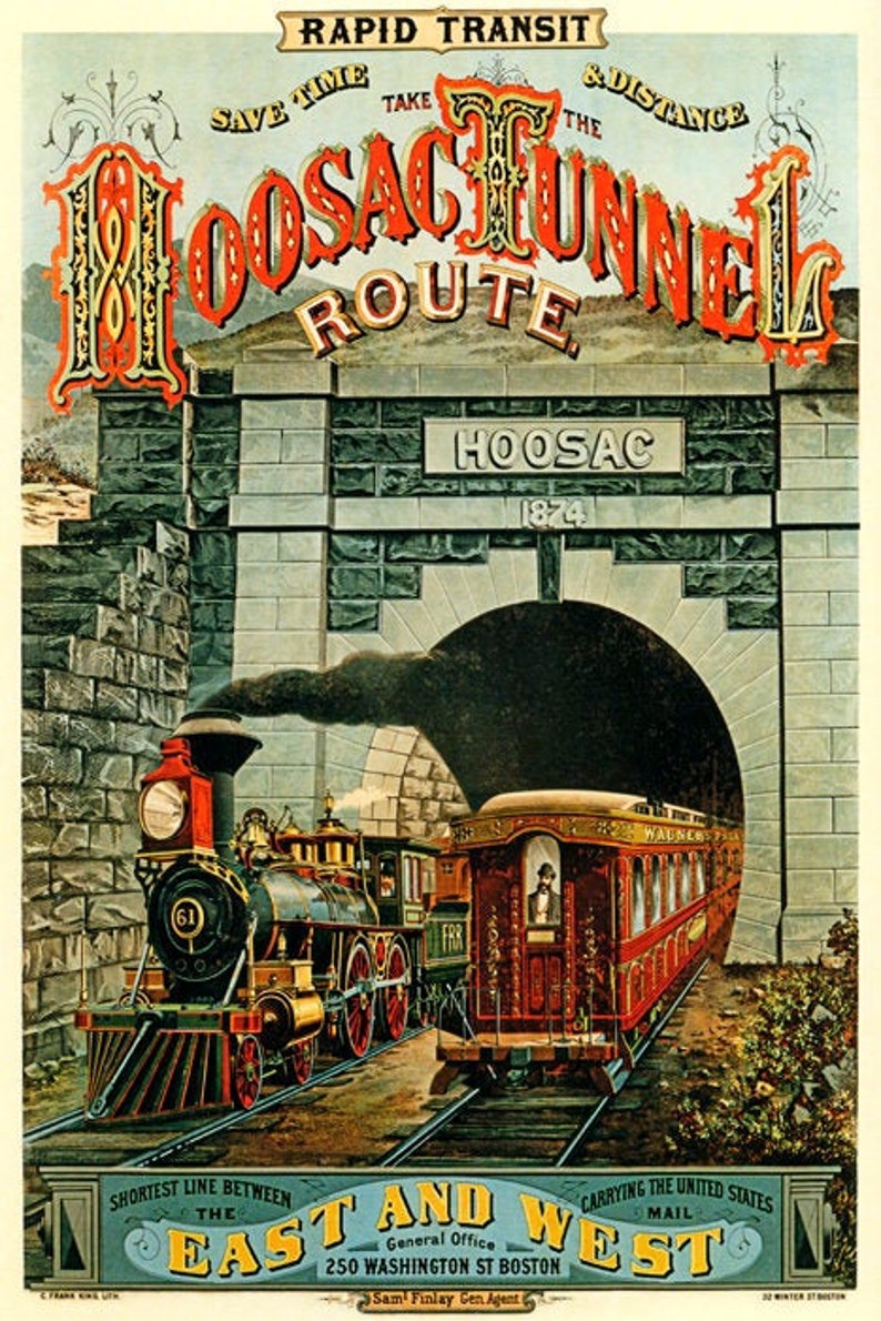 1874 Train Take Hoosac Tunnel Route Railroad Massachusetts Vintage ...