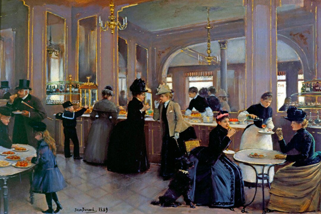 Jean Beraud、Scene de Bistro、希少画集より、新品額装付 Buy La Patisserie Gloppe French Shop Pastries Cakes Painting by