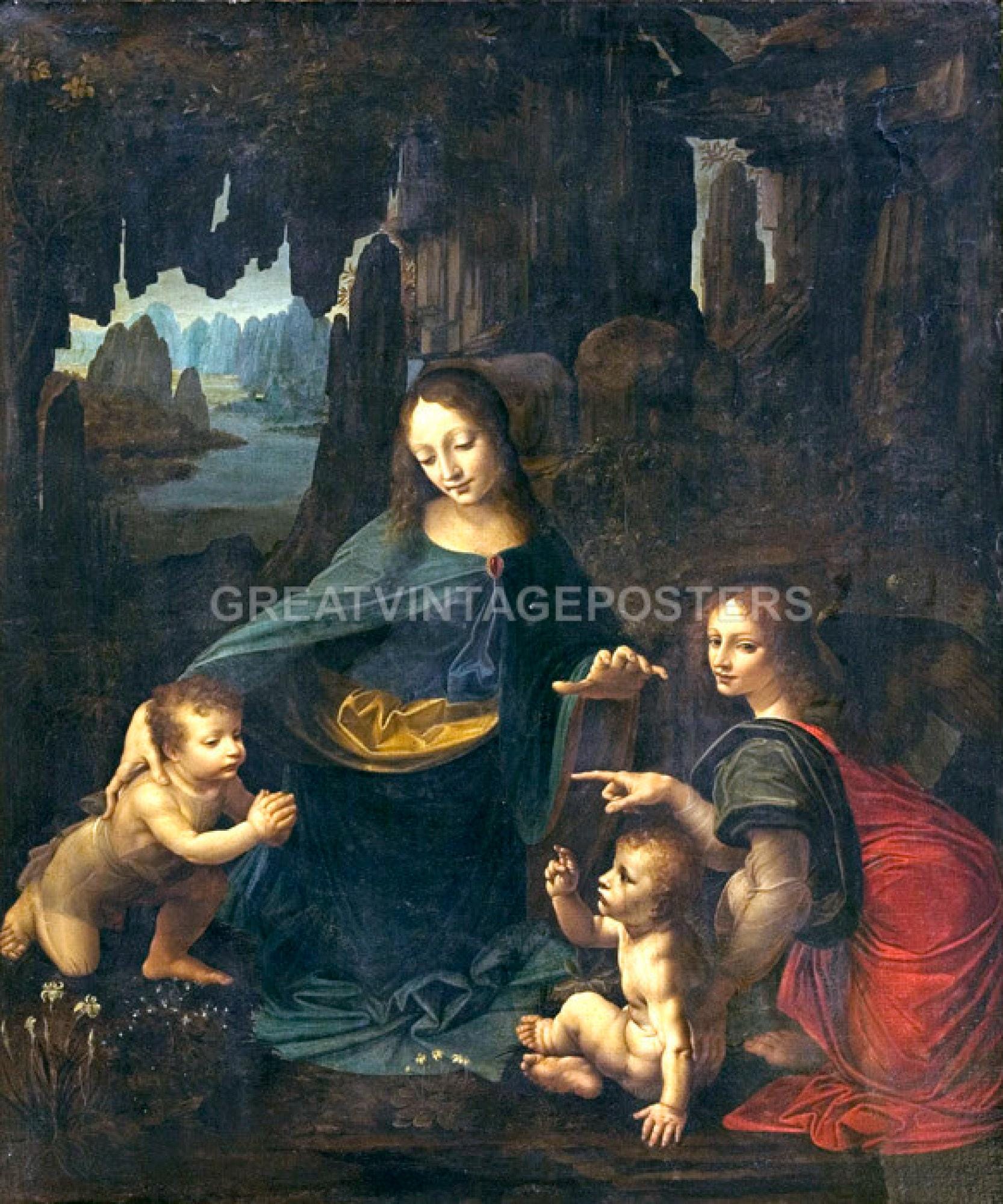ヴィンテージワゴン　イタリア　ANGELO DE BAGGIS&FIGLIO The Virgin of the Rocks II Child and Angels Painting by Leonardo