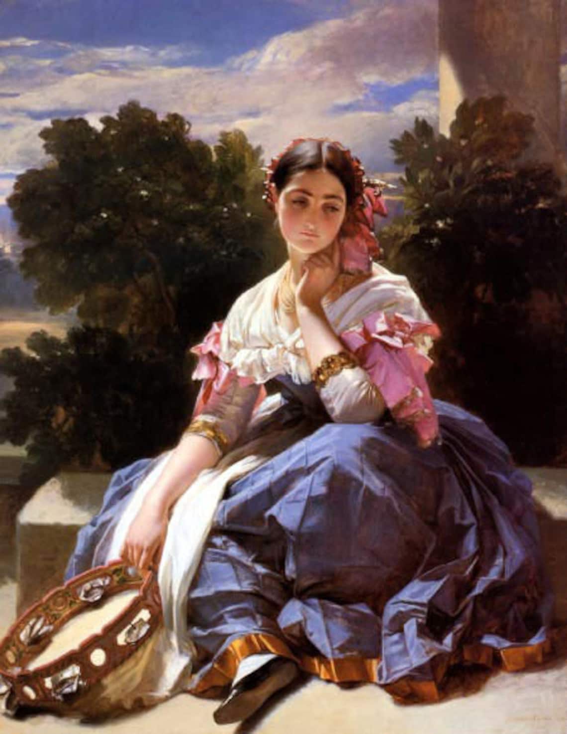 Girl With A Tambourine Painting by Winterhalter Repro Etsy