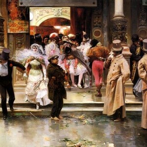 Leaving The Masked Ball People In Costumes Painting By Jose Ramos Repro