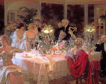 The Dinner Party Society Fashionable Rich People Painting By Jules A Grun Repro