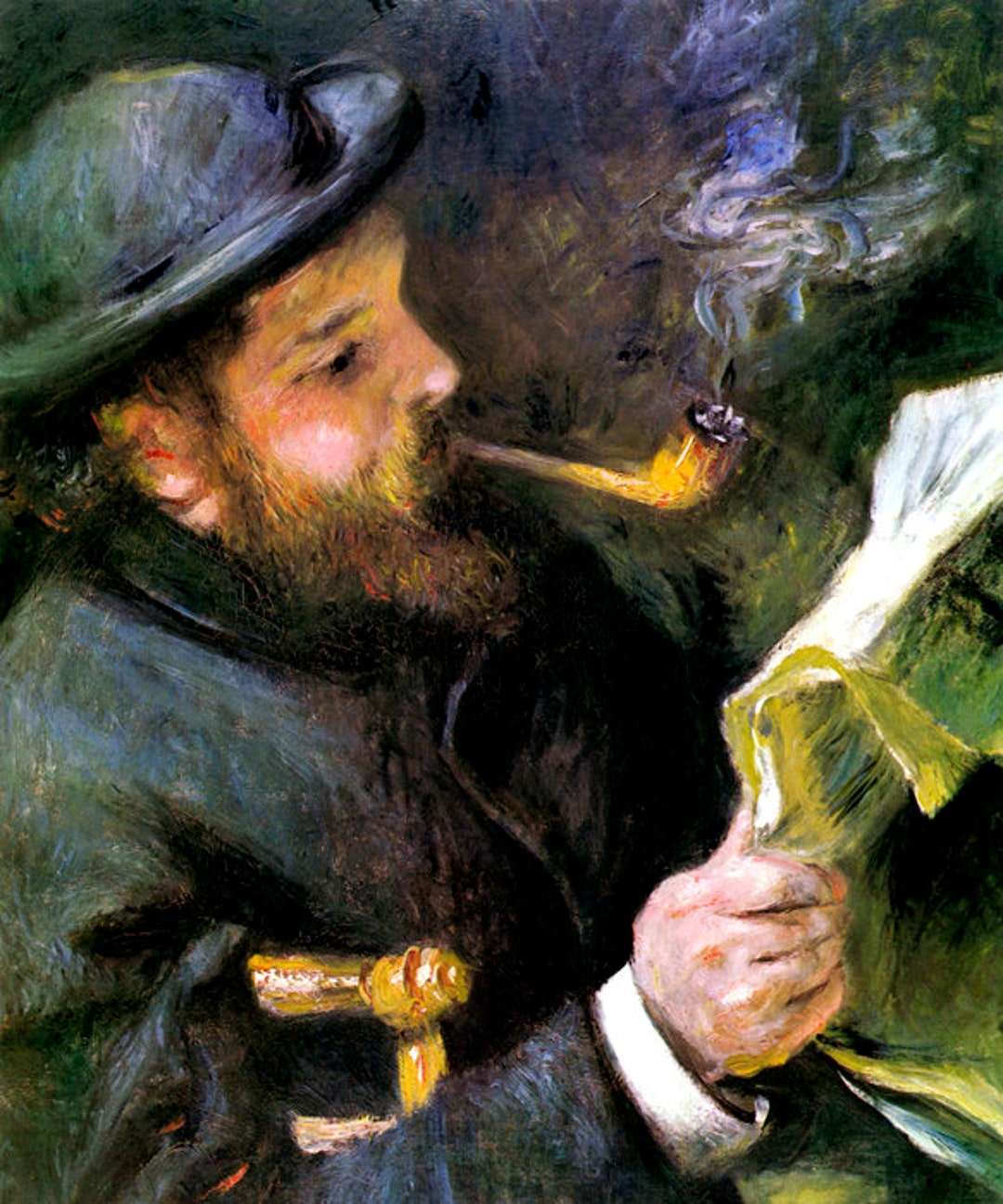 Claude Monet Reading Pipe Smoking 1872 Impressionist Painting by Renoir  Repro