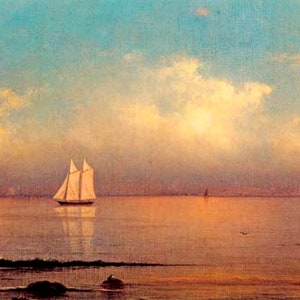 Becalmed Long Island Sound Sailboat 1876 Painting By Martin Johnson Heade Repro