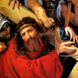 Christ Carrying The Cross Surrounded By His Tormentors Painting By Lotto Repro