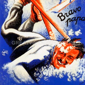 Alpes franceses Jura Bravo Papa Salto de esquí Otoño Invierno Deporte Vintage Póster Reproducción