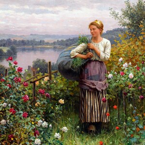 The Rose Garden Woman Flowers Painting By Daniel Ridgway Knight Repro