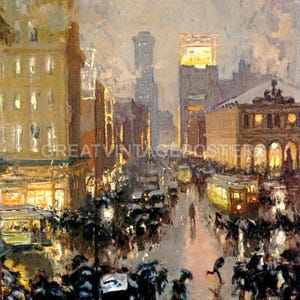 A Rainy New York Street 1912 American Painting By Charles Hoffbauer Repro