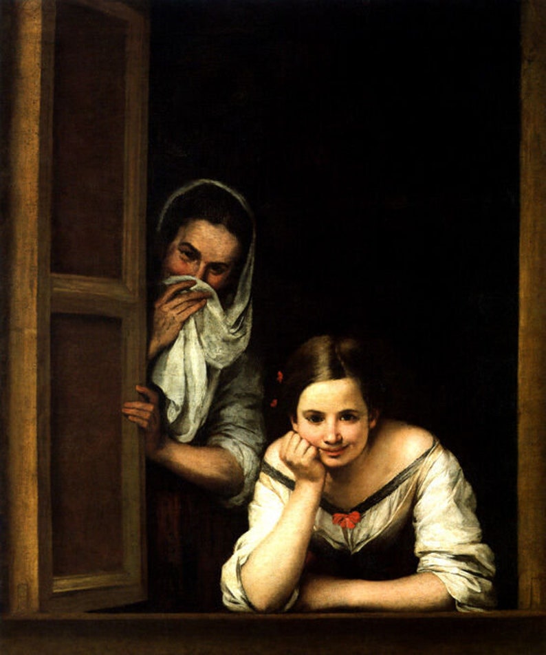Two Women At A Window 1655 Spanish Painting By Bartolome Esteban Murillo Repro