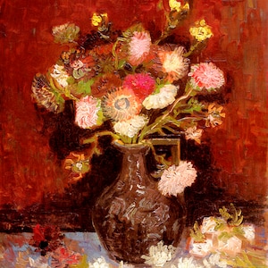 Jarrón con flores de áster otoñal, pintura de 1886 de Vincent Van Gogh, reproducción