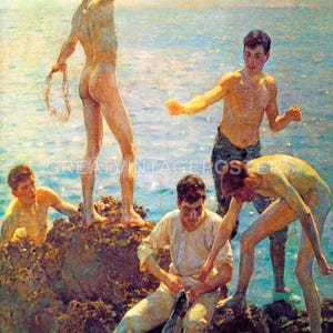 Midsummer Morning Boys Fishing Sea 1908 Painting By Henry Scott Tuke Repro