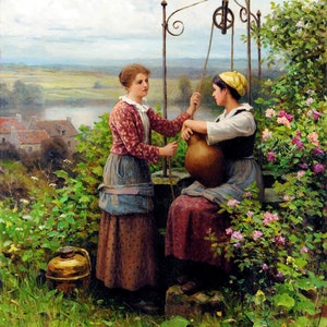 The Conversation Women At The Cistern Painting By Daniel Ridgway Knight Repro