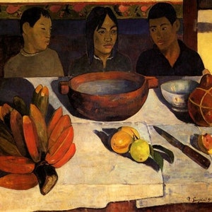 The Meal Bananas Tahiti Children Behind The Table Painting By Paul Gauguin Repro