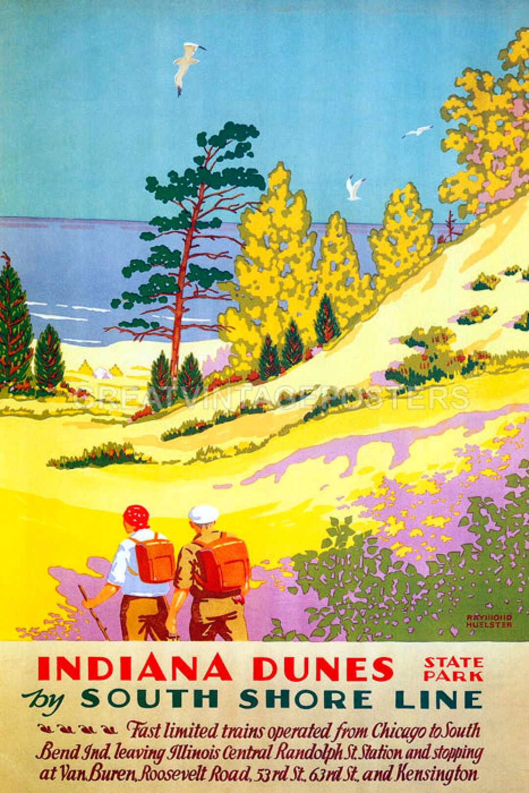 Spring Indiana Dunes State Park South Shore Line USA Travel Vintage Poster Repro – Giclee Print, Multicolor