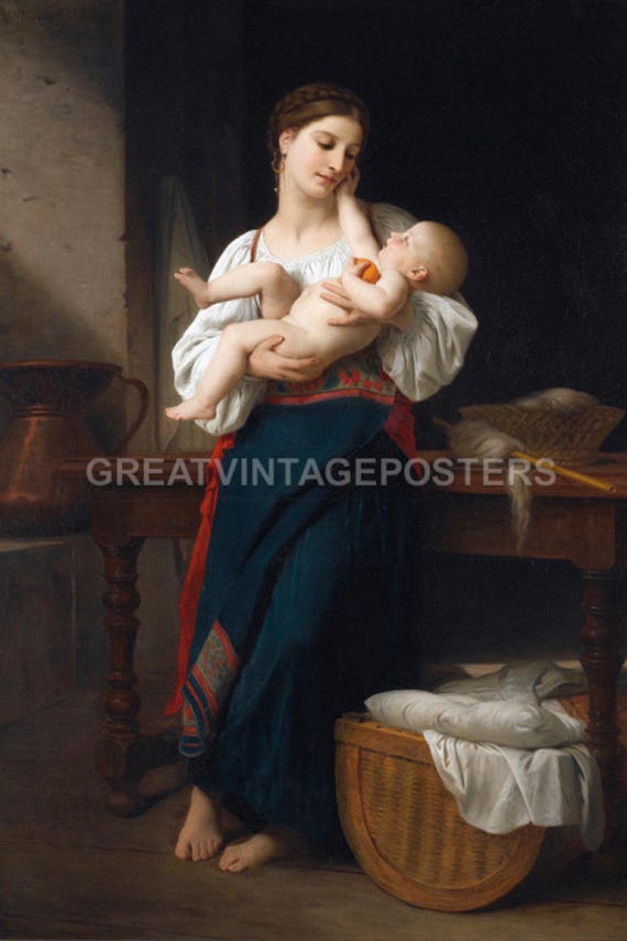 First Caresses Mother Baby 1866 Painting by William-adolphe