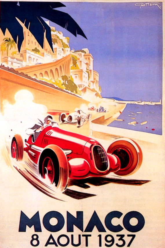 Vintage Advertising Monaco Grand Prix c.1935-24"x36" Art Canvas