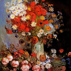 Vase With Poppies Daisies Cornflowers Peonies Flowers Painting By Van Gogh Repro