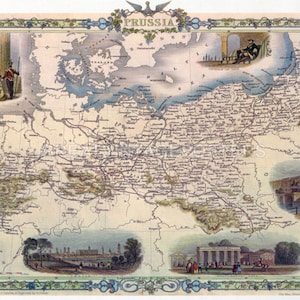 1800's Map Birds Eye View Prussia Berlin Royal Frederick Vintage Poster Repro