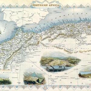 1800's Map Northern Africa Marocco Algeria Poster Reproduction