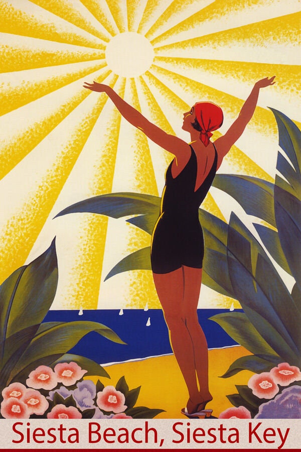 Siesta Beach Siesta Key Sunshine Girl Saluting Sun Travel | Etsy