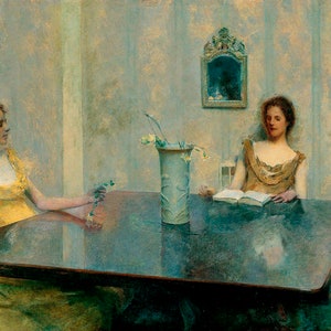 A Reading Two Young Woman 1897 American Painting By Thomas Wilmer Dewing Repro