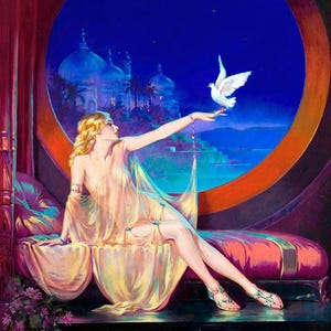 Sultana Egyptian Palace White Dove Exotic Girl 1925 Artwork By Henry Clive Repro