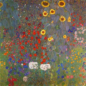 Farm Garden With Flowers Sunflowers Painting By Gustav Klimt Paper Repro 12X12