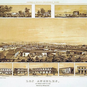 1857 Birds Eye View Map City Of Los Angeles California American Poster Repro