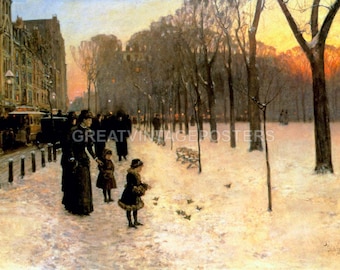 At Dusk Boston Common At Twilight 1885 Snow Winter Painting By Childe Hassam Repro