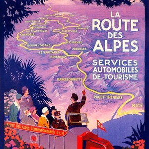 French La Route Des Alpes Paris Lyon Car Automobile Tourism Vintage Poster Repro